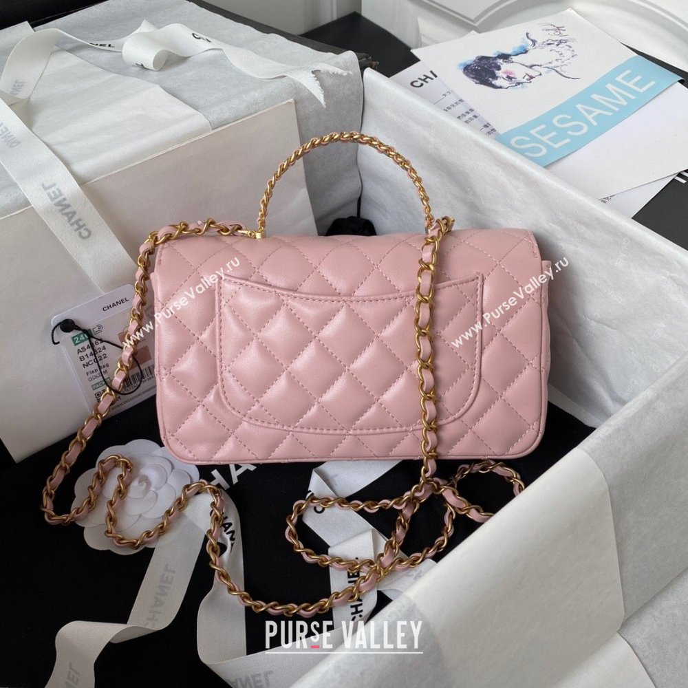 Chanel Quilted Lambskin Coco Mini Flap Bag with CHANEL Top Handle and Crystals AS4362 Light Pink 2023 (yezi-231127041)