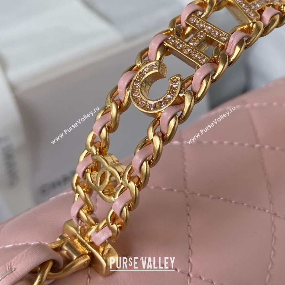 Chanel Quilted Lambskin Coco Mini Flap Bag with CHANEL Top Handle and Crystals AS4362 Light Pink 2023 (yezi-231127041)