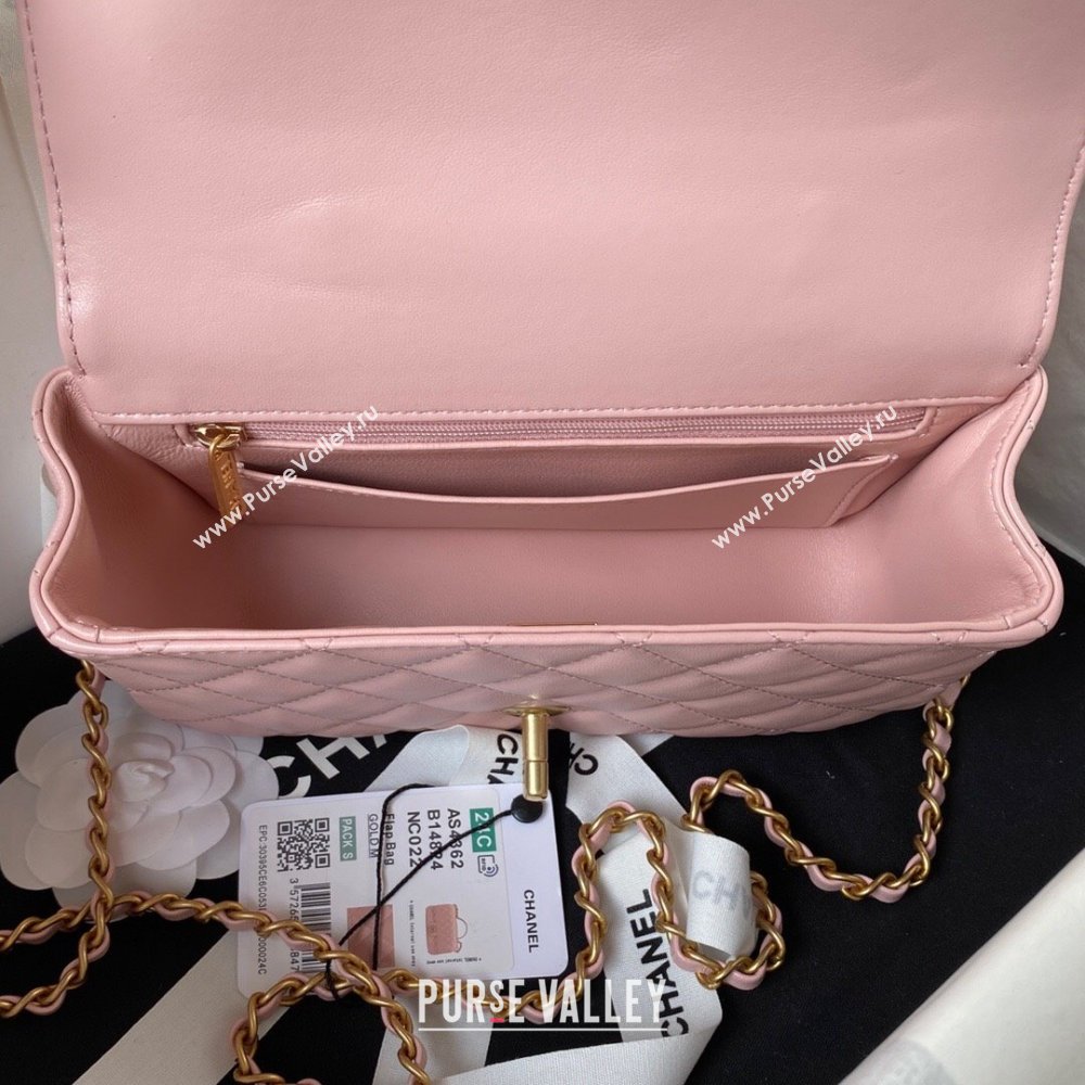 Chanel Quilted Lambskin Coco Mini Flap Bag with CHANEL Top Handle and Crystals AS4362 Light Pink 2023 (yezi-231127041)