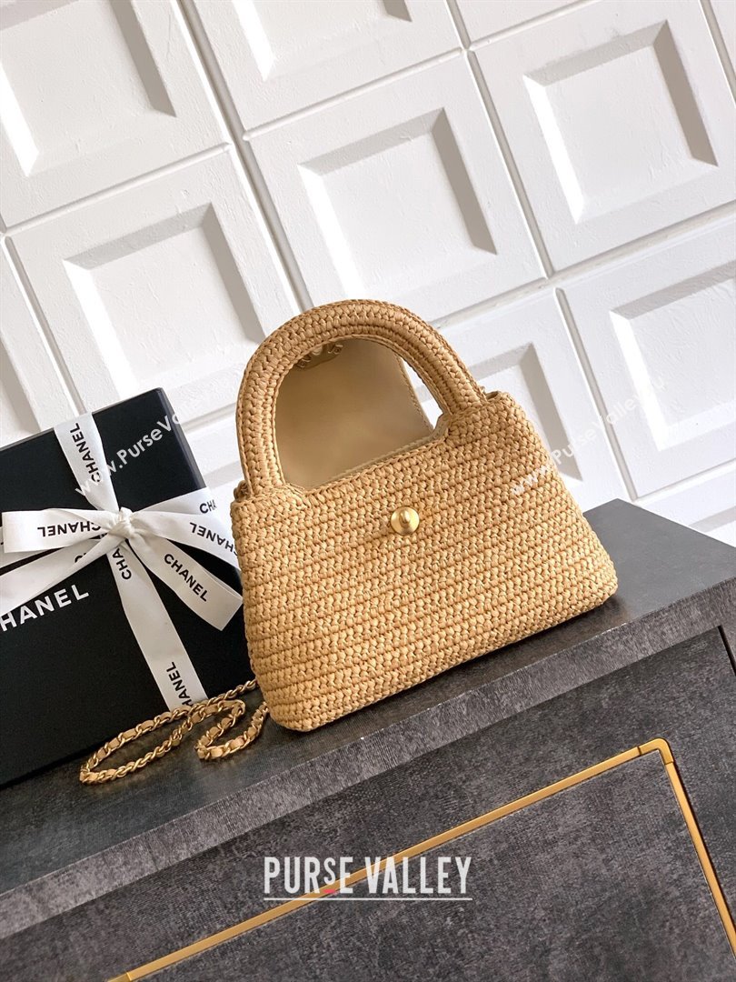 Chanel Straw-Like Mini Kelly Shopping Bag AS4416 Khaki 2025 0811 (yezi-2508110085)