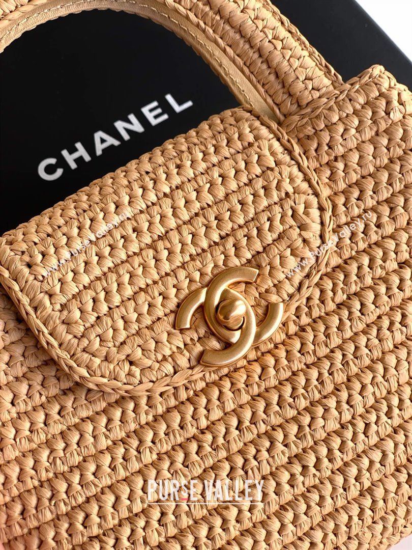 Chanel Straw-Like Mini Kelly Shopping Bag AS4416 Khaki 2025 0811 (yezi-2508110085)
