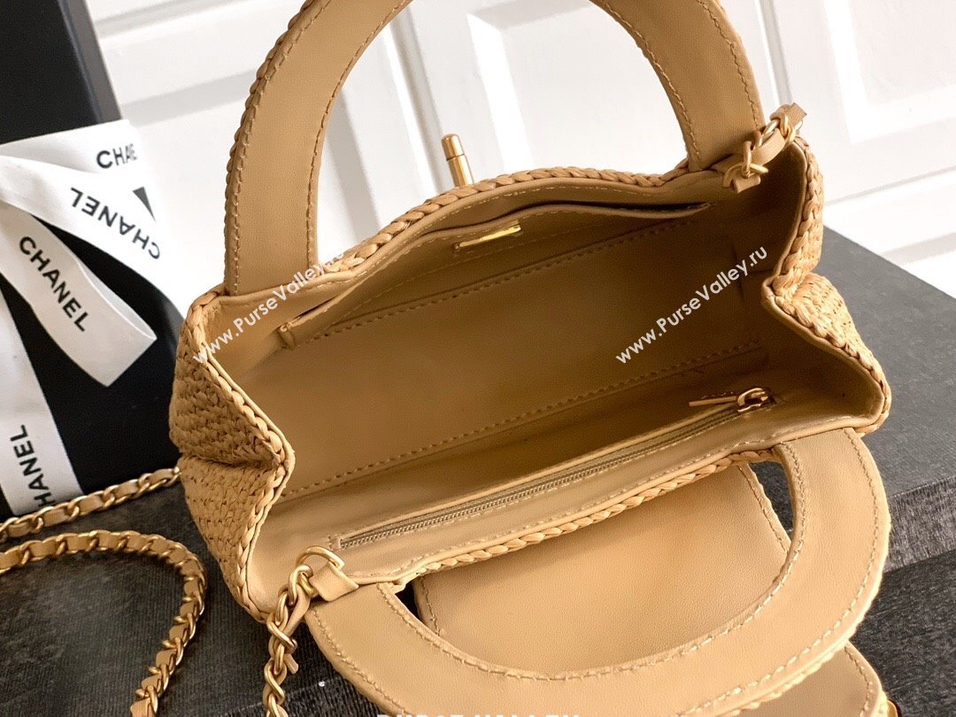 Chanel Straw-Like Mini Kelly Shopping Bag AS4416 Khaki 2025 0811 (yezi-2508110085)