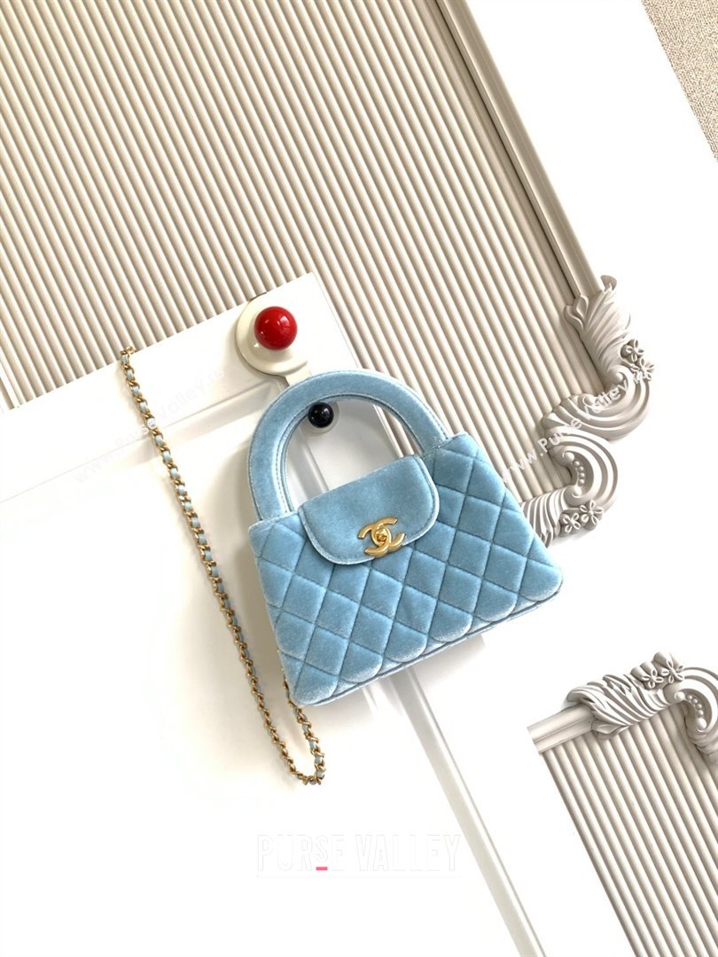 Chanel Velvet Mini Kelly Shopping Bag AS4416 Light Blue 2025 1010 (yezi-251010105)