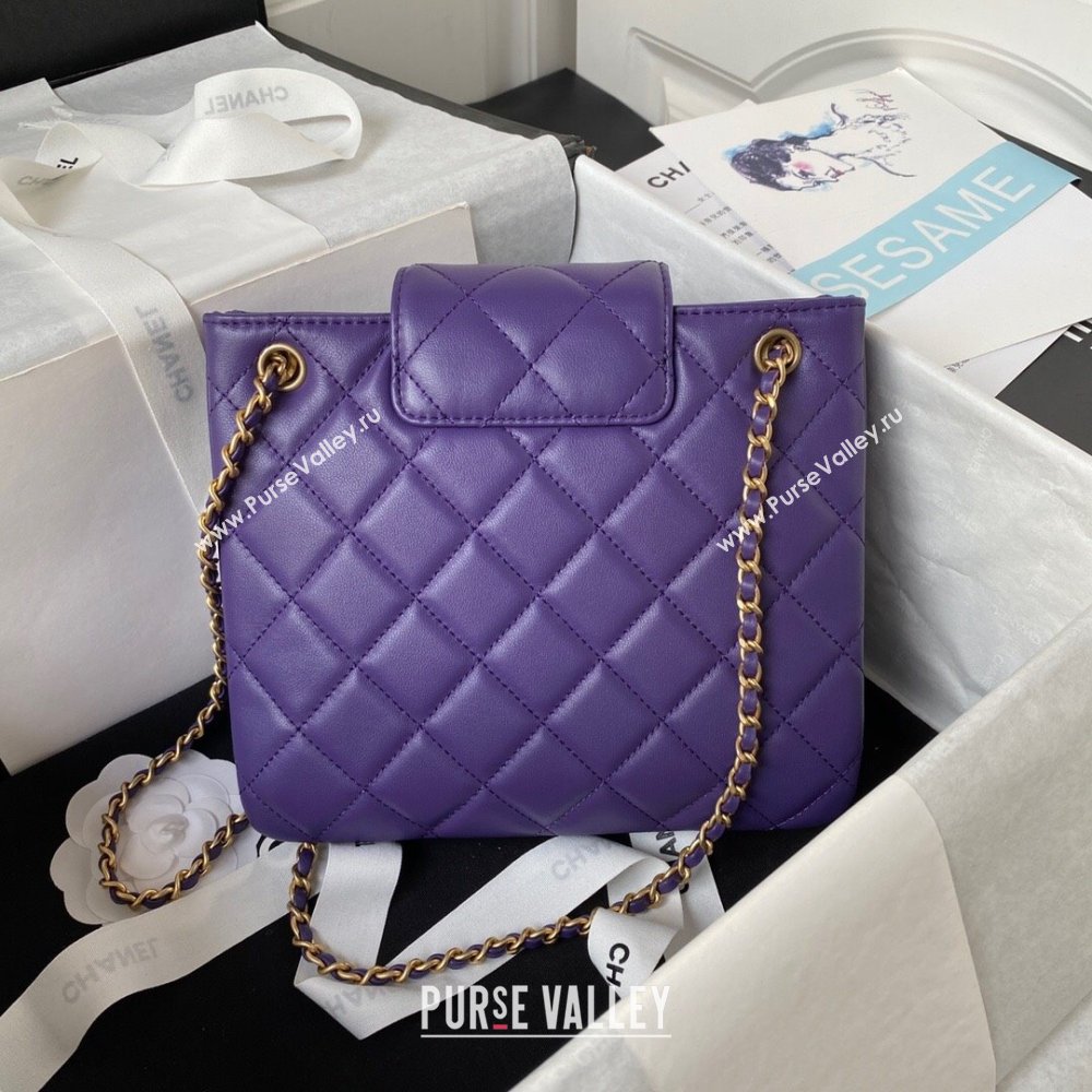 Chanel Bucket Lambskin Bag AS4596 Purple 2023 (yezi-231127032)