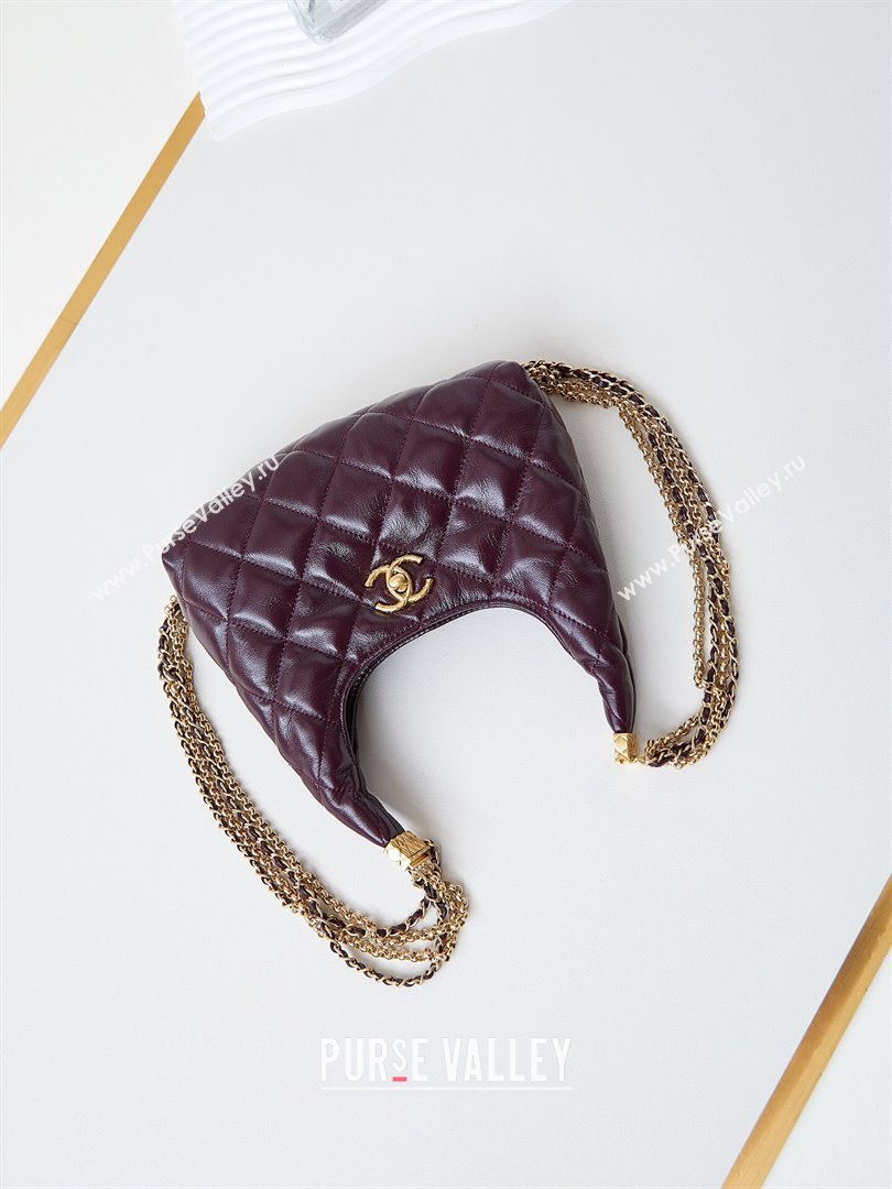 Chanel Lambskin Hobo Bag with Chain AS4966 Burgundy 2024 (yezi-240926082)