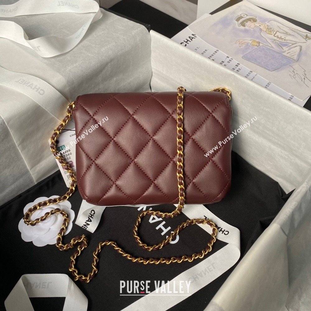 Chanel Shiny Lambskin Mini Flap Bag with Pearls AS4986 Dark Burgundy 2024 (yezi-240627055)