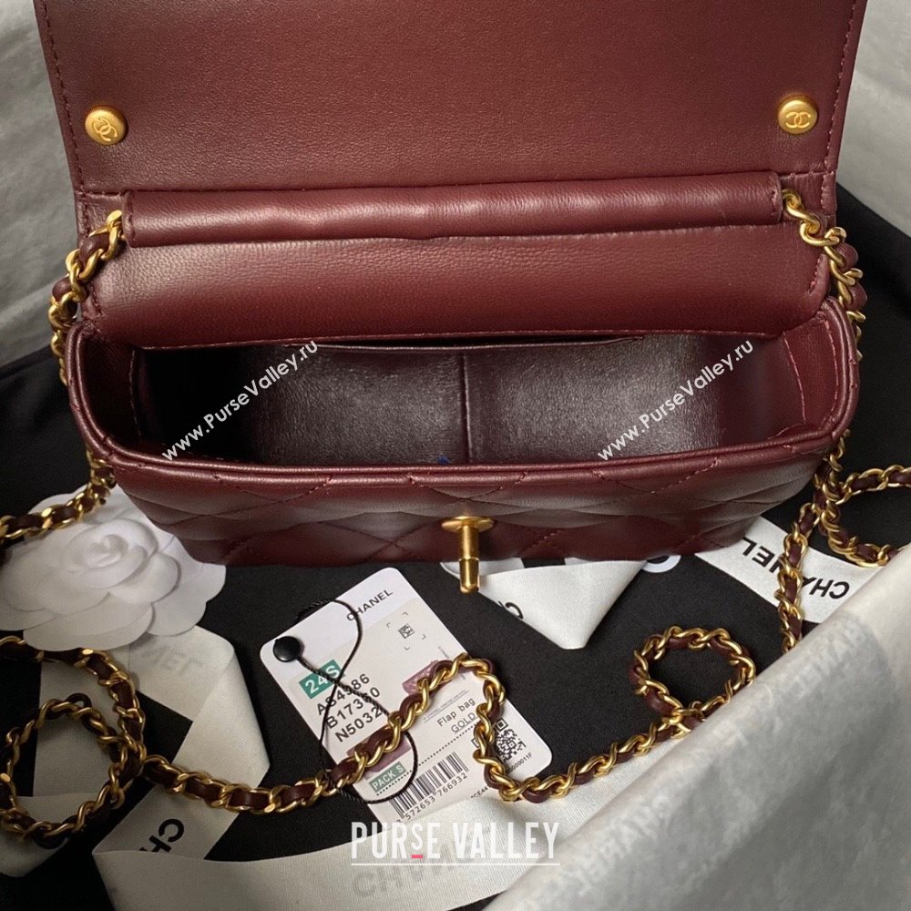 Chanel Shiny Lambskin Mini Flap Bag with Pearls AS4986 Dark Burgundy 2024 (yezi-240627055)