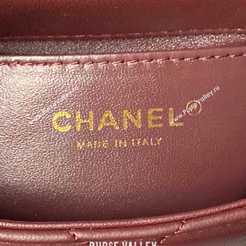 Chanel Shiny Lambskin Mini Flap Bag with Pearls AS4986 Dark Burgundy 2024 (yezi-240627055)