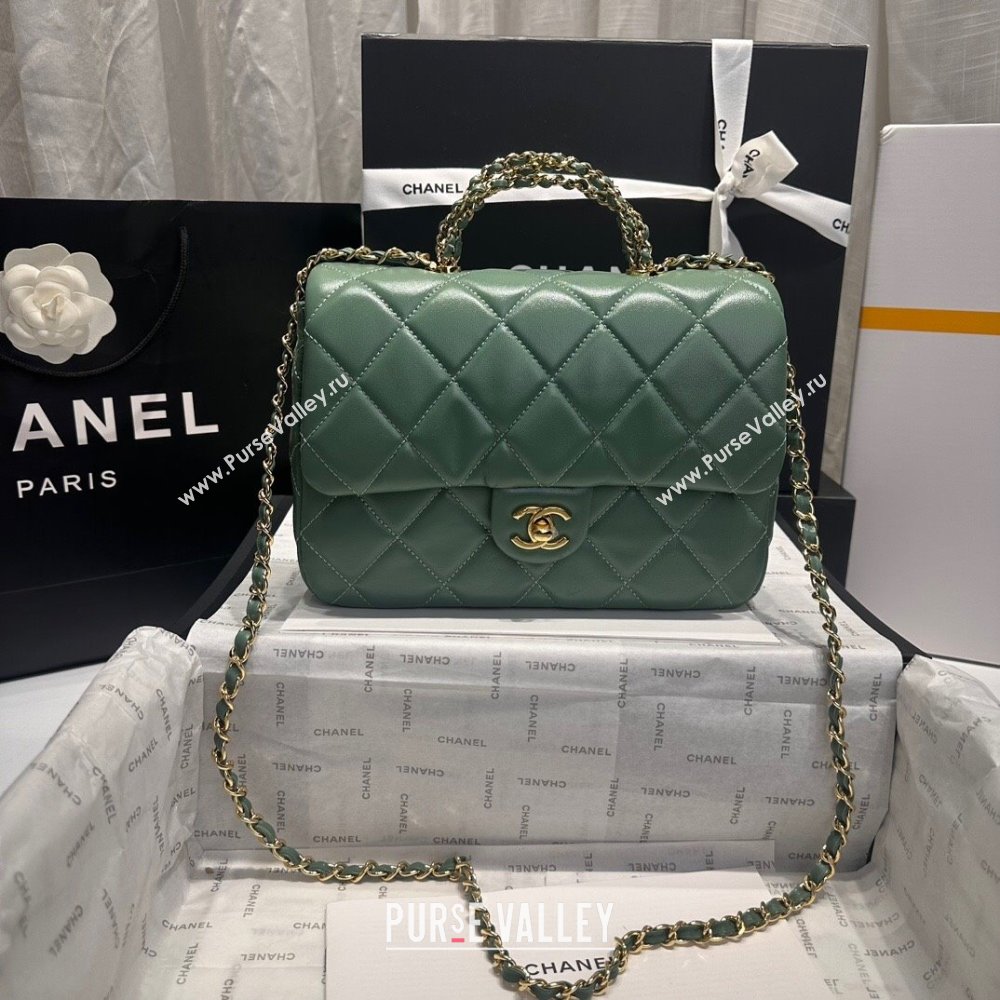 Chanel Lambskin Medium Flap bag with Top Handle AS5043 Light Green (GEN-240926081)