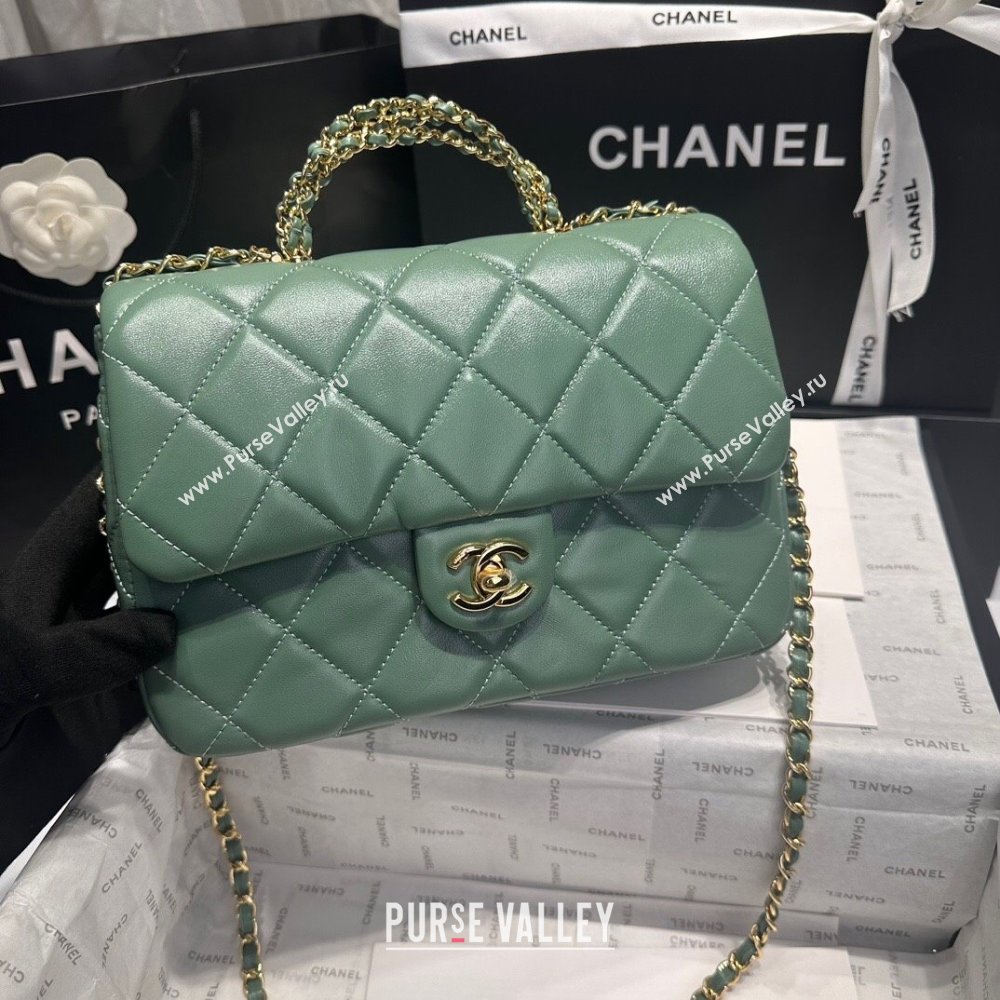 Chanel Lambskin Medium Flap bag with Top Handle AS5043 Light Green (GEN-240926081)