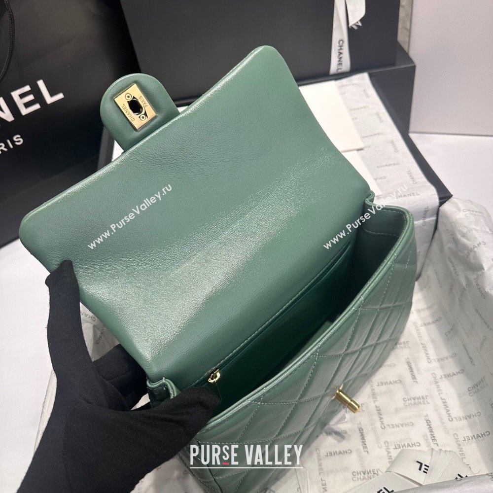 Chanel Lambskin Medium Flap bag with Top Handle AS5043 Light Green (GEN-240926081)