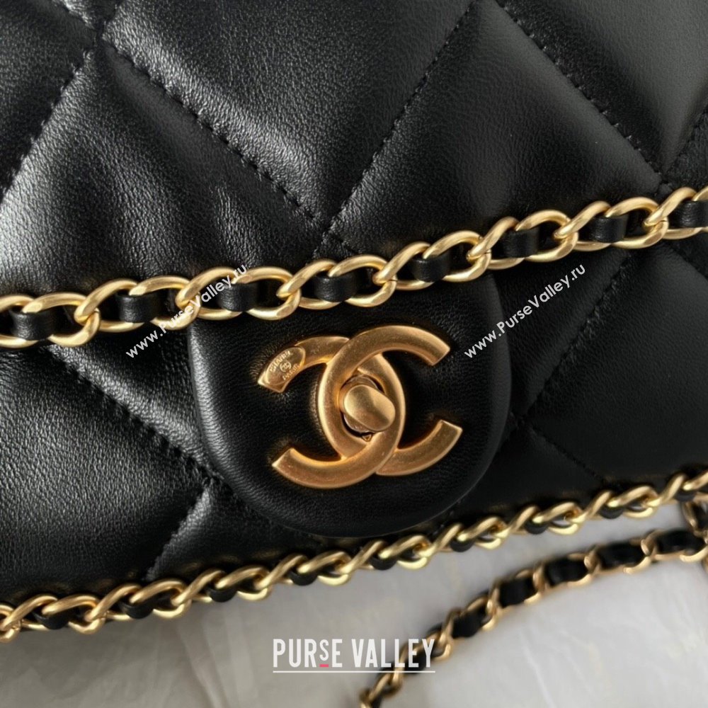 Chanel Quilted Lambskin Flap Bag with Chain Black 2024 AS5089 (yezi-240927010)