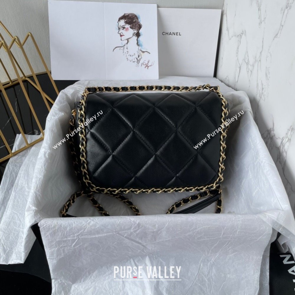 Chanel Quilted Lambskin Flap Bag with Chain Black 2024 AS5089 (yezi-240927010)