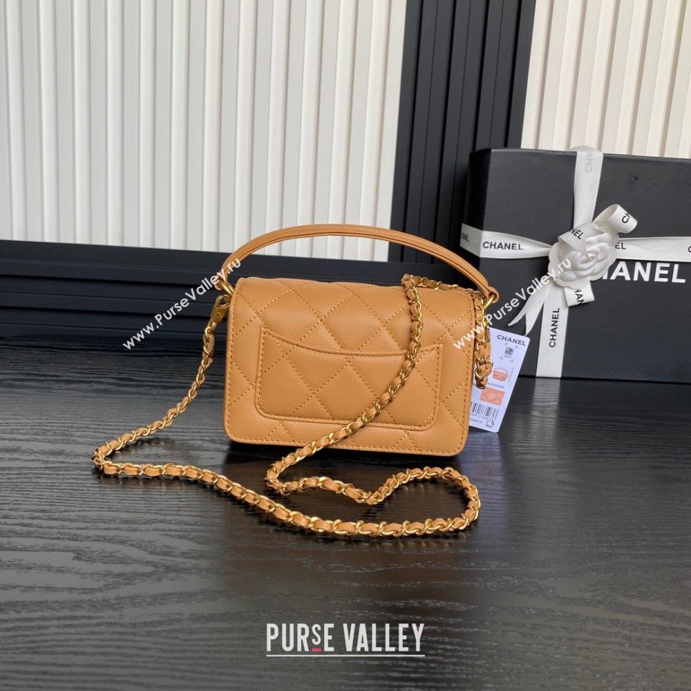 Chanel Grained Shiny Calfskin Mini Flap bag with Top Handle AS5164 Yellow 2024 (yezi-241106149)