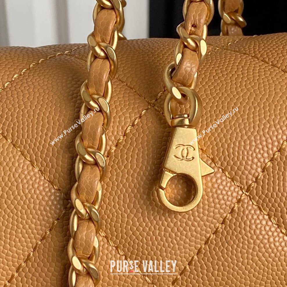 Chanel Grained Shiny Calfskin Mini Flap bag with Top Handle AS5164 Yellow 2024 (yezi-241106149)