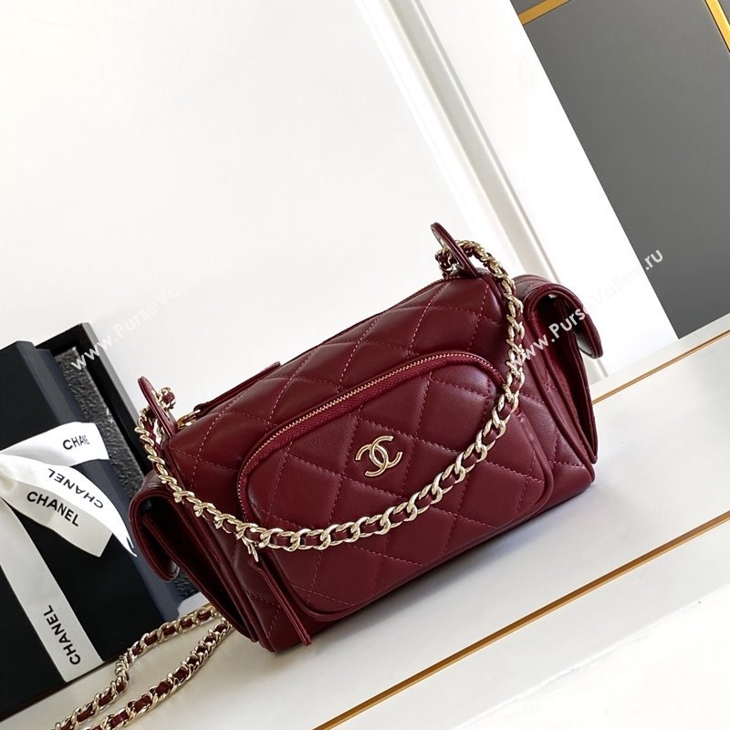 Chanel Shiny Crumpled Lambskin Small Camera Case bag AS5220 Burgundy 2024 (yezi-241107140)