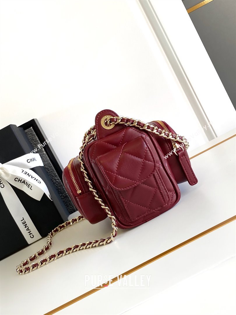 Chanel Shiny Crumpled Lambskin Small Camera Case bag AS5220 Burgundy 2024 (yezi-241107140)