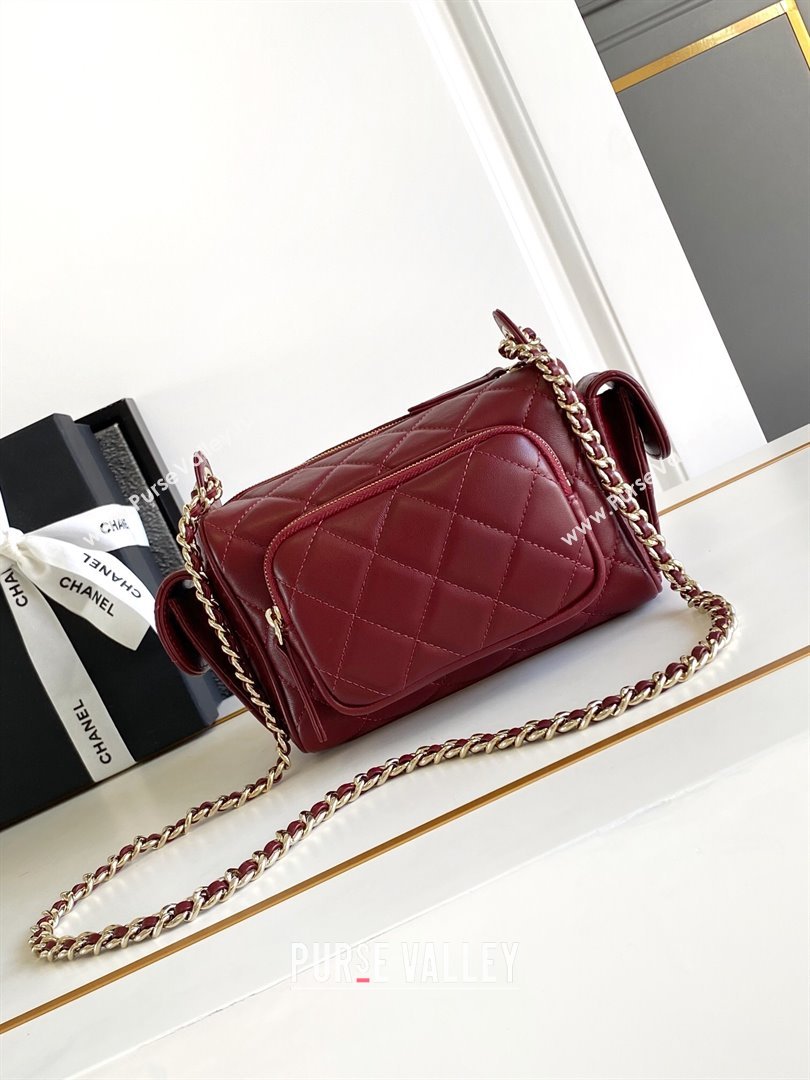 Chanel Shiny Crumpled Lambskin Small Camera Case bag AS5220 Burgundy 2024 (yezi-241107140)