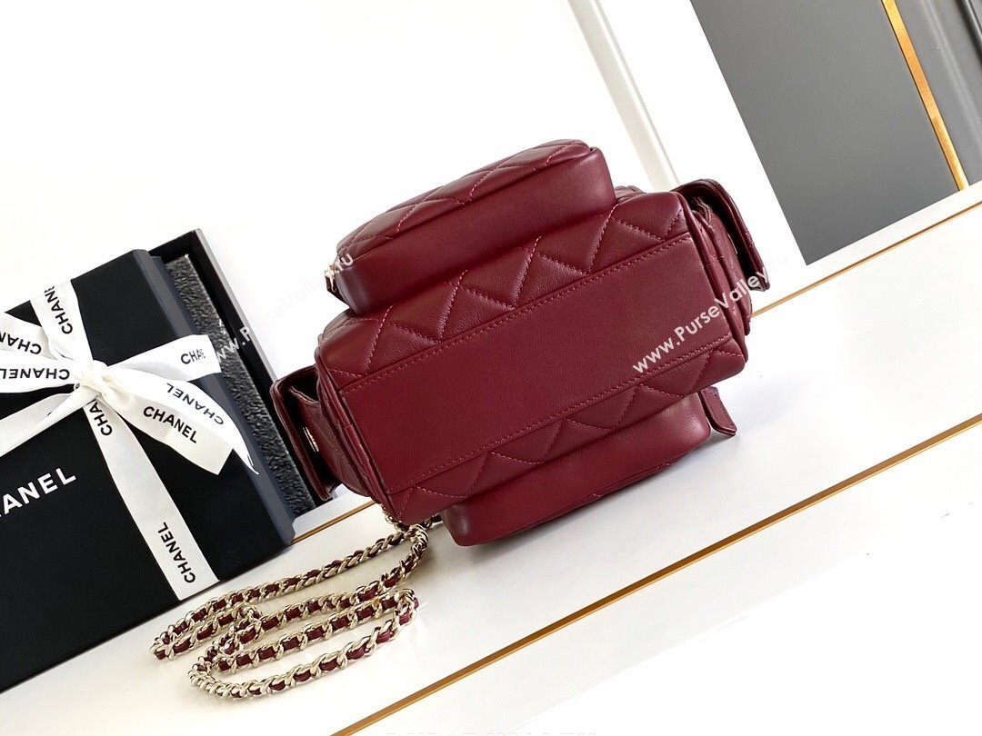 Chanel Shiny Crumpled Lambskin Small Camera Case bag AS5220 Burgundy 2024 (yezi-241107140)