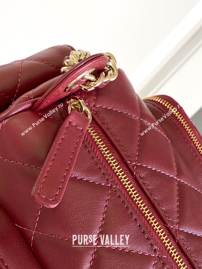 Chanel Shiny Crumpled Lambskin Small Camera Case bag AS5220 Burgundy 2024 (yezi-241107140)