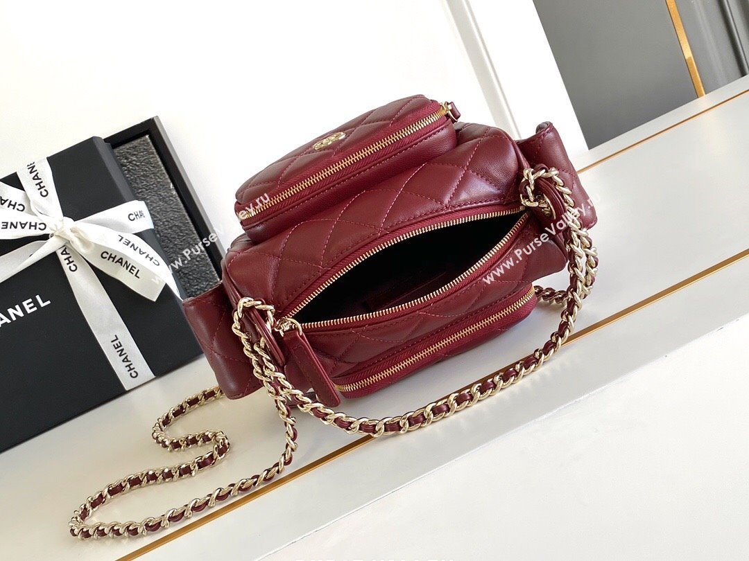 Chanel Shiny Crumpled Lambskin Small Camera Case bag AS5220 Burgundy 2024 (yezi-241107140)