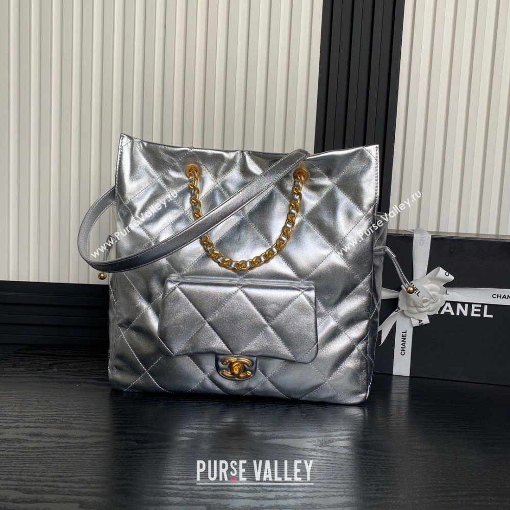 Chanel Shiny Lambskin Shopping Bag AS5315 Silver-Tone 2025 (xiang-250213038)