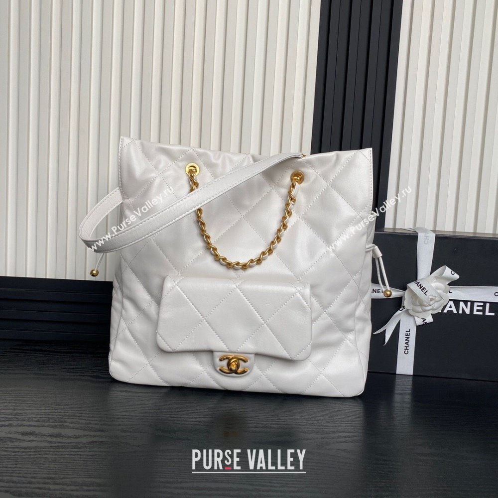 Chanel Shiny Lambskin Shopping Bag AS5315 White 2025 (xiang-250213036)