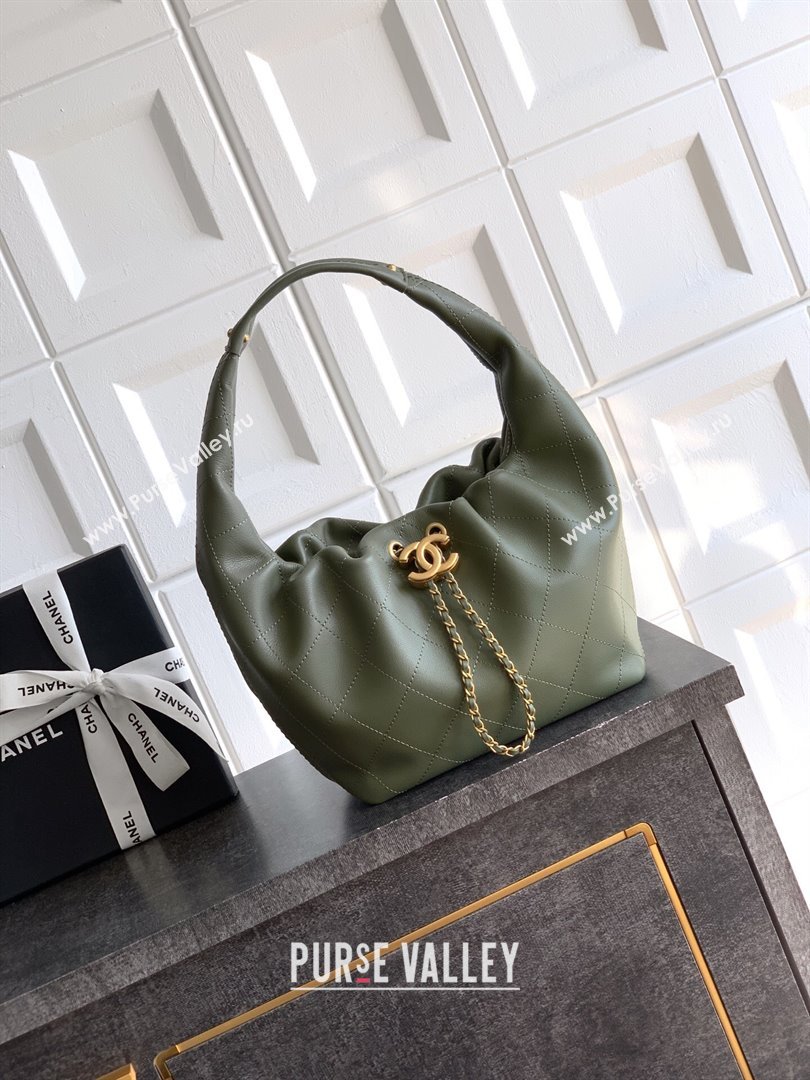 Chanel Calfskin Leather Hobo Handbag Green 2025 AS5976 (yezi-251127095)
