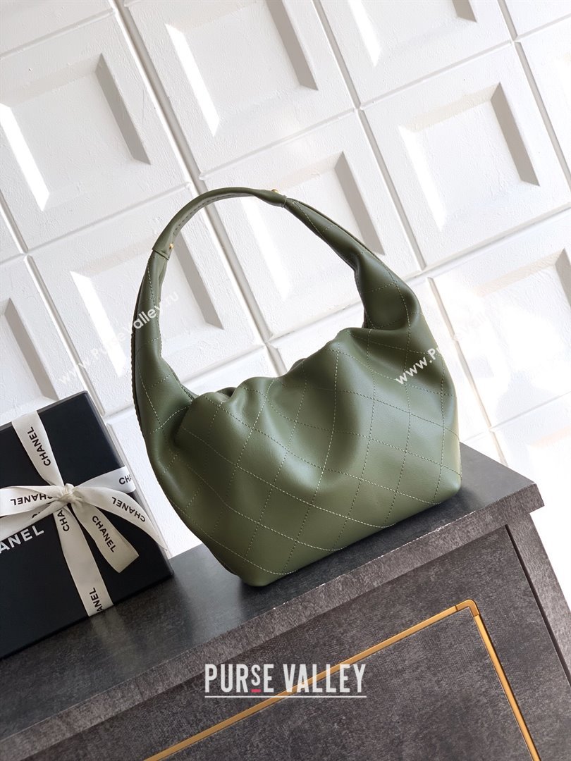 Chanel Calfskin Leather Hobo Handbag Green 2025 AS5976 (yezi-251127095)