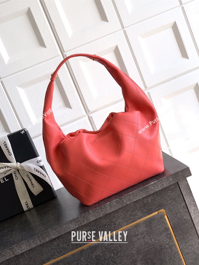 Chanel Calfskin Leather Hobo Handbag Coral Pink 2025 AS5976 (yezi-251127096)