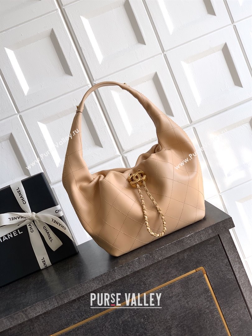 Chanel Calfskin Leather Hobo Handbag Khaki 2025 AS5976 (yezi-251127097)