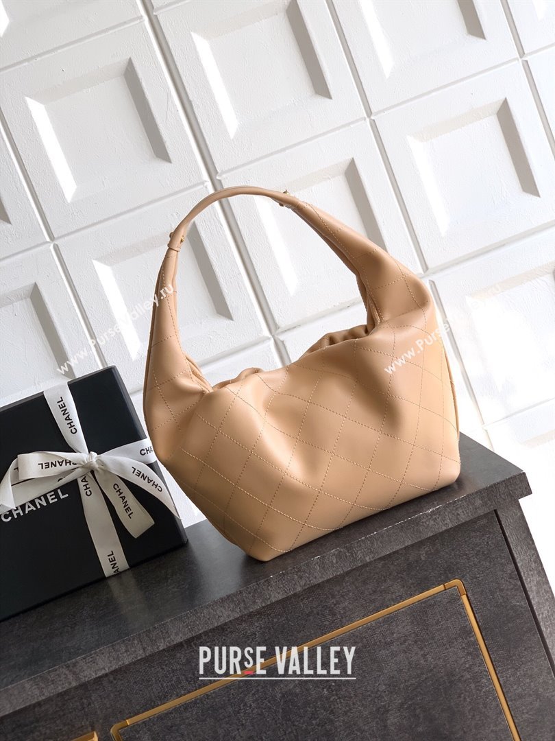 Chanel Calfskin Leather Hobo Handbag Khaki 2025 AS5976 (yezi-251127097)