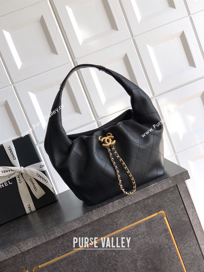 Chanel Calfskin Leather Hobo Handbag Black 2025 AS5976 (yezi-251127094)