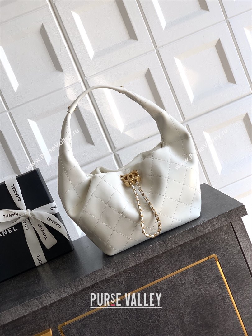 Chanel Calfskin Leather Hobo Handbag White 2025 AS5976 (yezi-251127098)