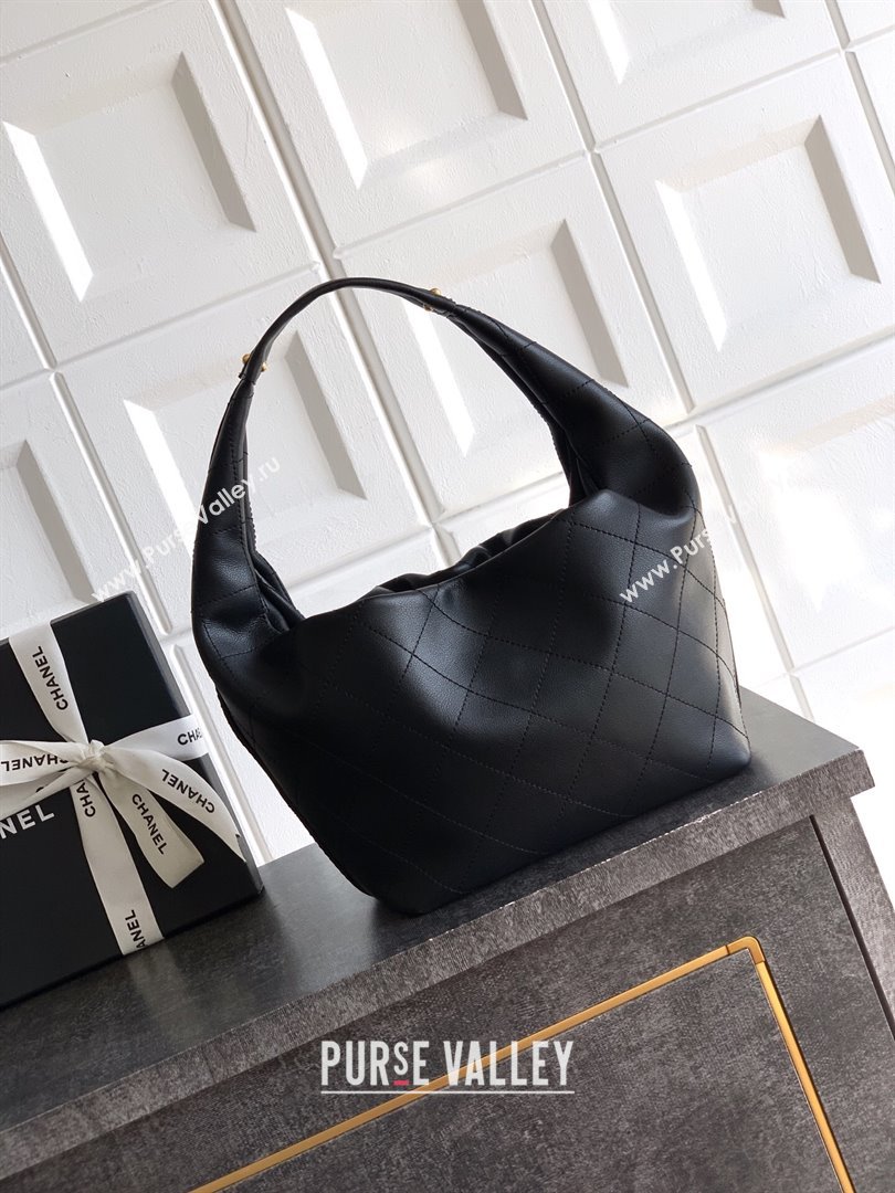 Chanel Calfskin Leather Hobo Handbag Black 2025 AS5976 (yezi-251127094)