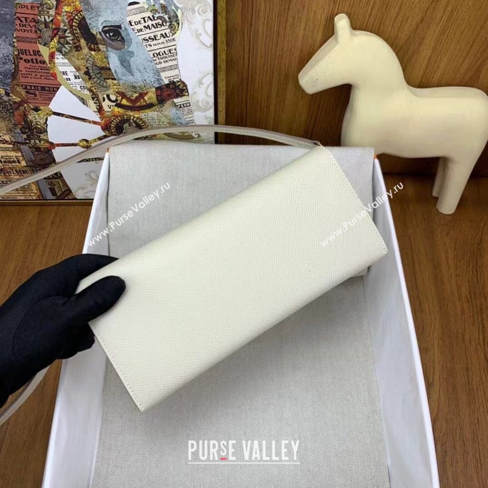 Hermes CHAINE DANCRE To Go Wallet in Original Epsom Leather Milk Shake White/Gold 2024(Full Handmade) (XYA-24121914)