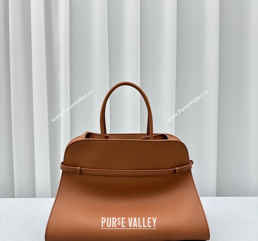 The Row Margaux Belt 15 Tote Bag in Leather Brown 2024 1844 (ningm-240221020)