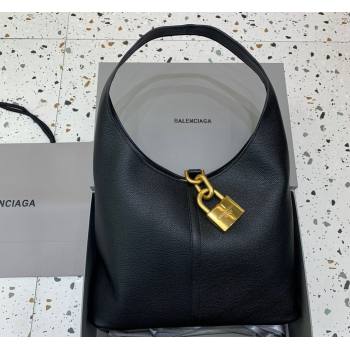 Balenciaga Locker Medium North-South Hobo Bag in grained calfskin Black/Gold 2024 (JM-240221001)