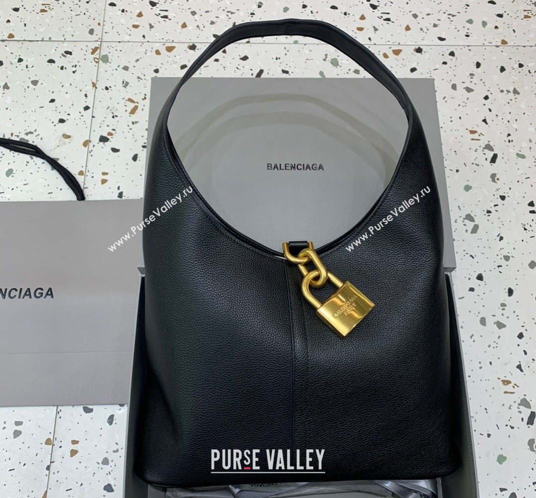 Balenciaga Locker Medium North-South Hobo Bag in grained calfskin Black/Gold 2024 (JM-240221001)