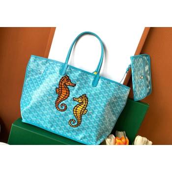 Goyard Anjou PM Seahorse Embroidery Tote Bag Turquoise Blue 2024 8017 (ZHANG-240221012)