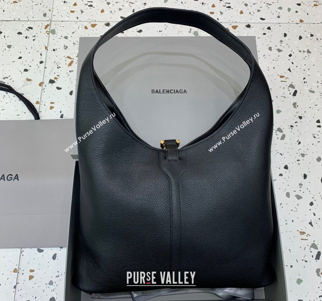 Balenciaga Locker Medium North-South Hobo Bag in grained calfskin Black/Gold 2024 (JM-240221001)