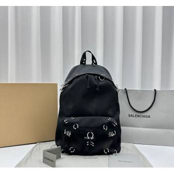 Balenciaga Explorer Nylon Backpack Bag with Piercings Black 2024 92195 (ningm-240221003)