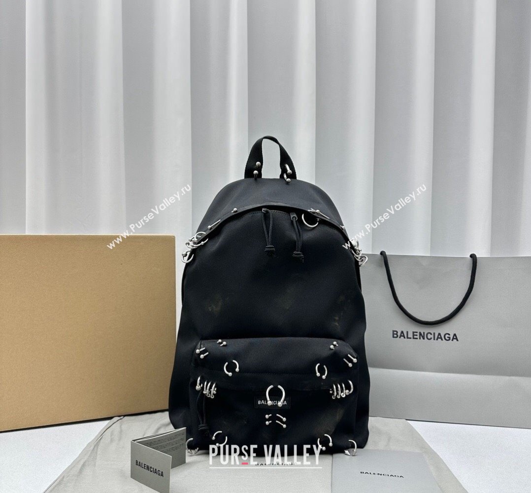 Balenciaga Explorer Nylon Backpack Bag with Piercings Black 2024 92195 (ningm-240221003)