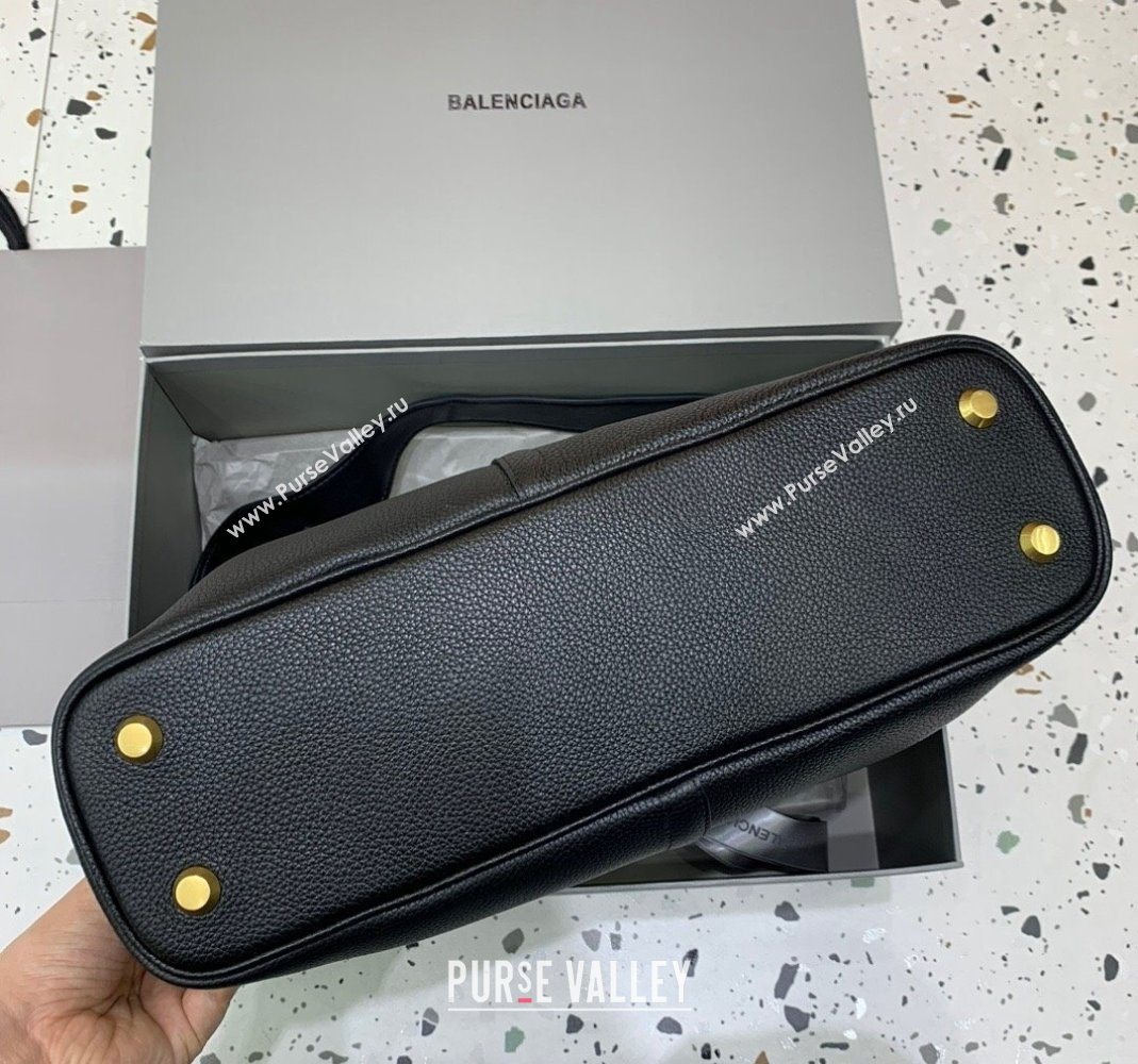 Balenciaga Locker Medium North-South Hobo Bag in grained calfskin Black/Gold 2024 (JM-240221001)