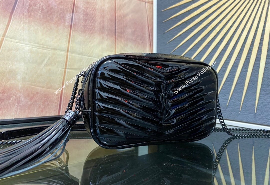 Saint Laurent Lou Mini Bag in Patent Leather with Tassel 612579 Black 2023 (YY-240221054)