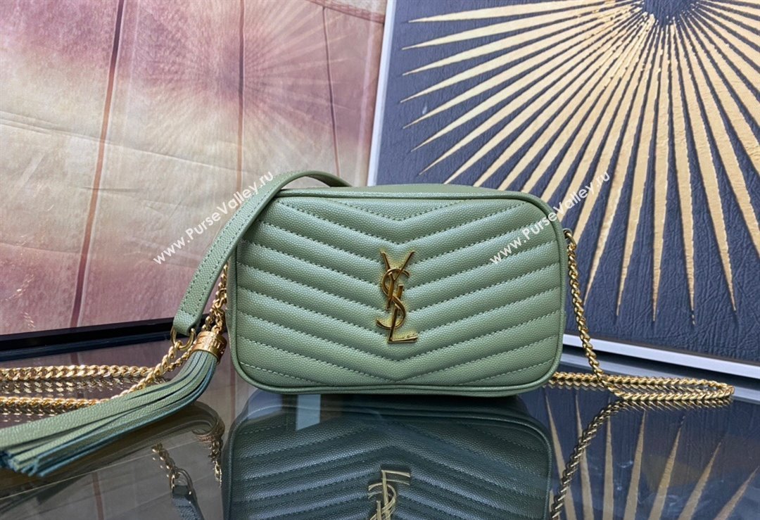 Saint Laurent Lou Mini Bag in Grained Leather with Tassel 612579 Light Green 2023 (YY-240221055)