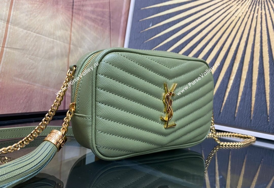 Saint Laurent Lou Mini Bag in Grained Leather with Tassel 612579 Light Green 2023 (YY-240221055)