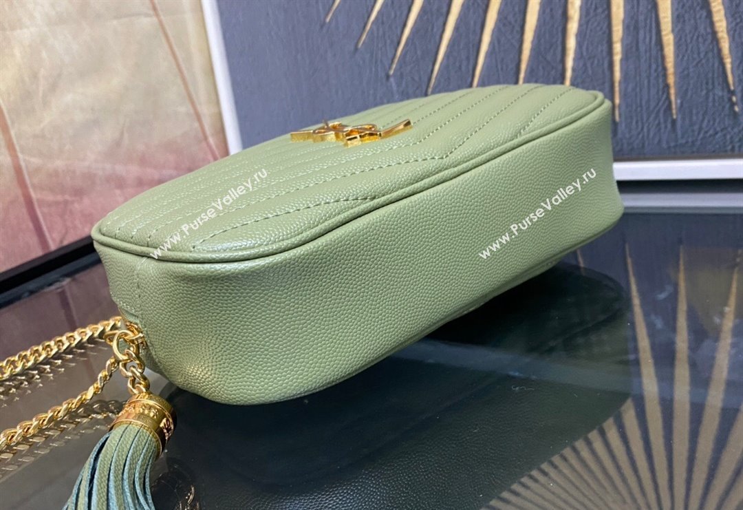 Saint Laurent Lou Mini Bag in Grained Leather with Tassel 612579 Light Green 2023 (YY-240221055)