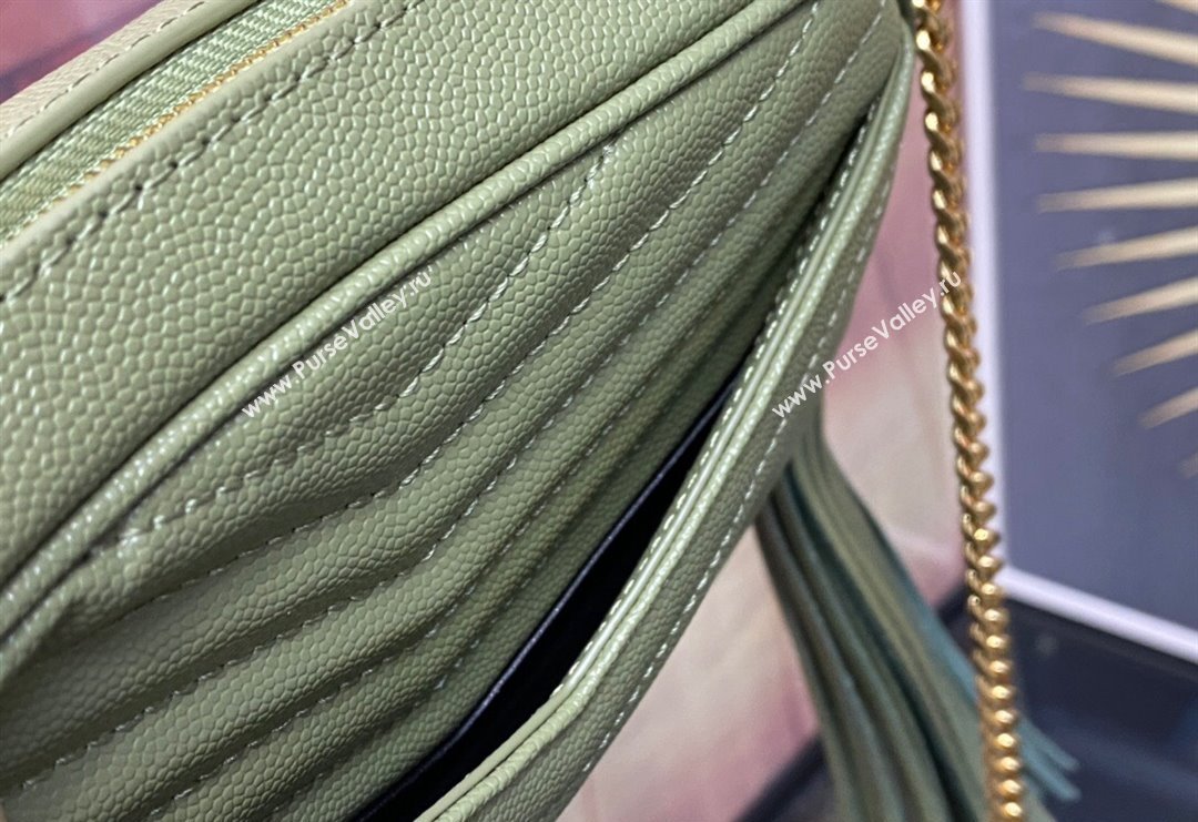 Saint Laurent Lou Mini Bag in Grained Leather with Tassel 612579 Light Green 2023 (YY-240221055)