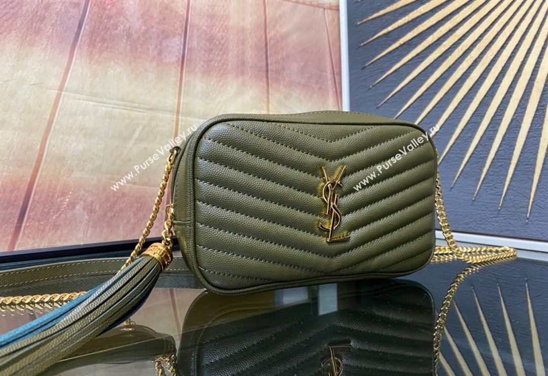 Saint Laurent Lou Mini Bag in Grained Leather with Tassel 612579 Green 2 2023 (YY-240221056)